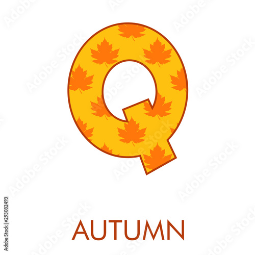 Logotipo letra Q con patrón con hojas de árbol en color naranja