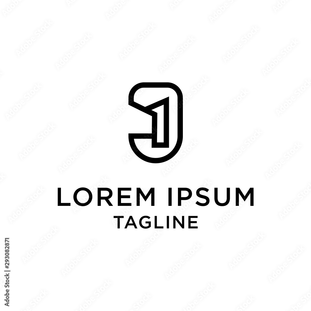 Initial letter and number logo, J and 1, J1, 1J, line logo design template Initial letter and number logo, J and 1, J1, 1J, line logo design template