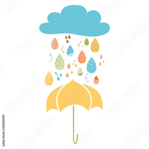 Funny colorful drops of rain clouds autumn banner Kids fall background umbrella