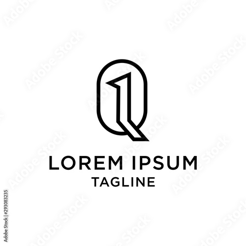 Initial letter and number logo, Q and 1, Q1, 1Q, line logo design template