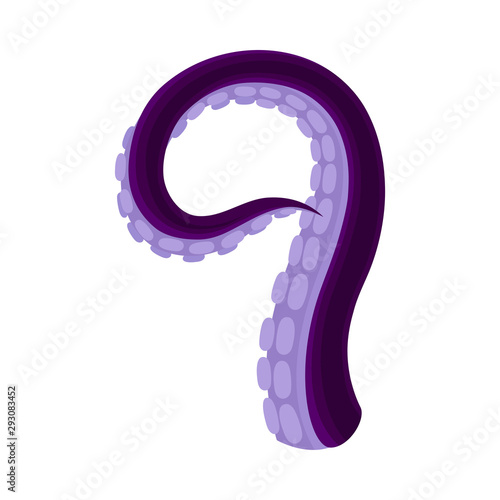 Octopus Or Squid Tentacle Of Bright Violet And Lilac Colors Curved Into Left Vector Illustration