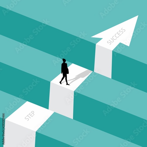 Business challenge or obstacle vector concept with business woman standing