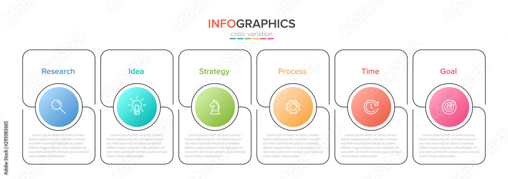 Concept of arrow business model with 6 successive steps. Five colorful rectangular elements. Timeline design for brochure, presentation. Infographic design layout. Concept of arrow business model with 6 successive steps. Five colorful rectangular elements. Timeline design for brochure, presentation. Infographic design layout.