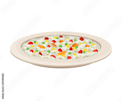 Vegetarian Dish, Rice With Different Vegetables Vector Illustration