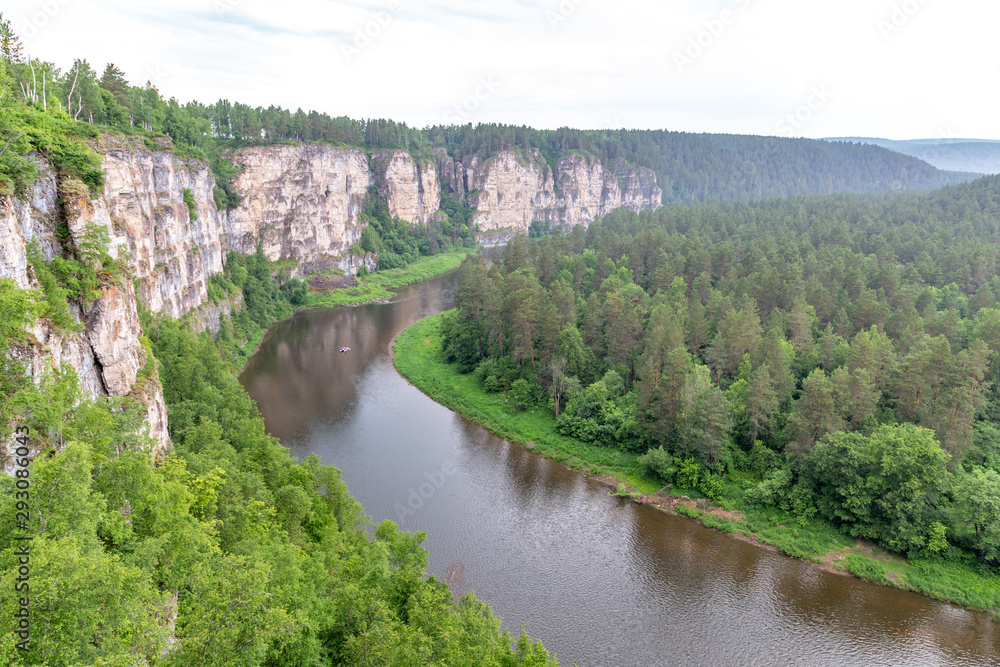 Big cliffs (rocks) on the Ay river. Chelyabinsk region, South Ural, Russia Big cliffs (rocks) on the Ay river. Chelyabinsk region, South Ural, Russia