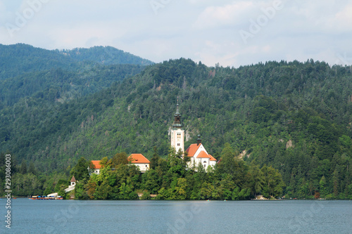 Lake Bled, view from the embankment, Slovenia 
