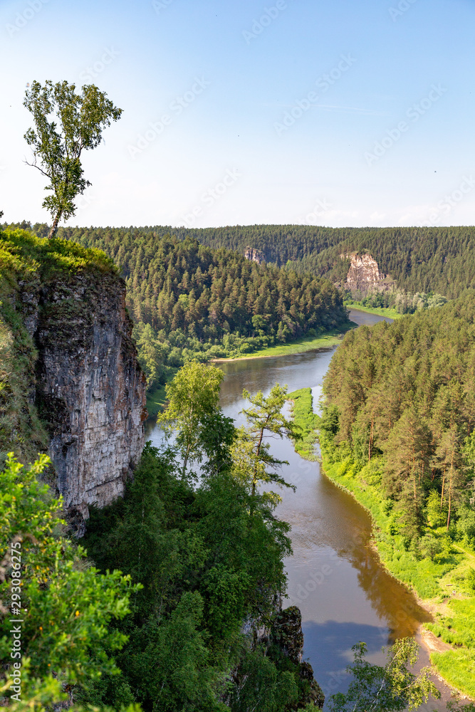 Big cliffs (rocks) on the Ay river. Chelyabinsk region, South Ural, Russia Big cliffs (rocks) on the Ay river. Chelyabinsk region, South Ural, Russia