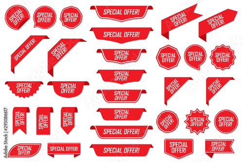 Set of special offer labels in red isolated on white background. Vector illustration photo