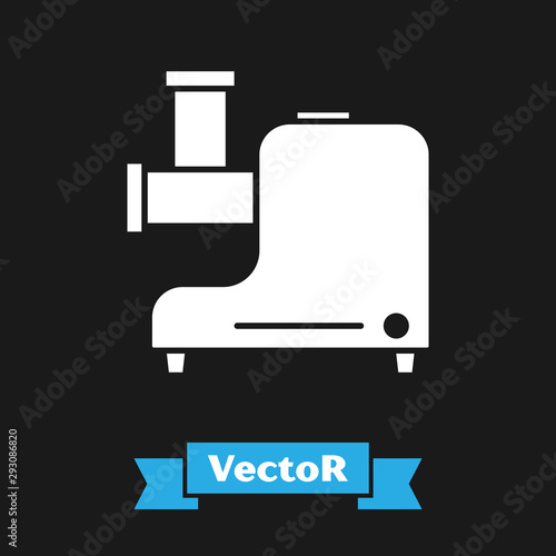 White Kitchen meat grinder icon isolated on black background. Vector Illustration