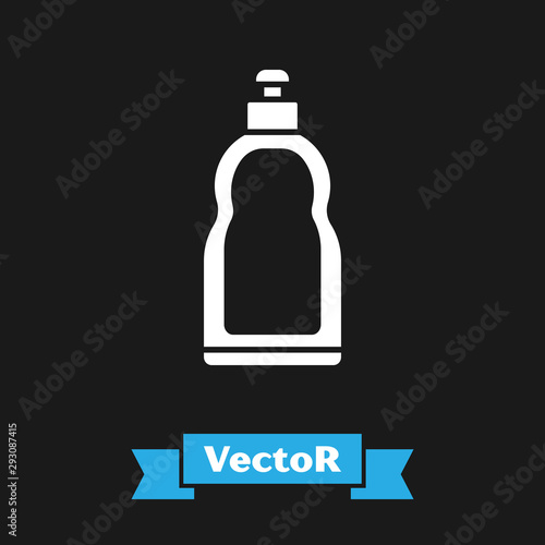 White Plastic bottle for liquid laundry detergent, bleach, dishwashing liquid or another cleaning agent icon isolated on black background. Vector Illustration