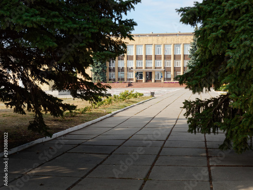 Administration building of the city in autumn. Kupyansk, Ukraine