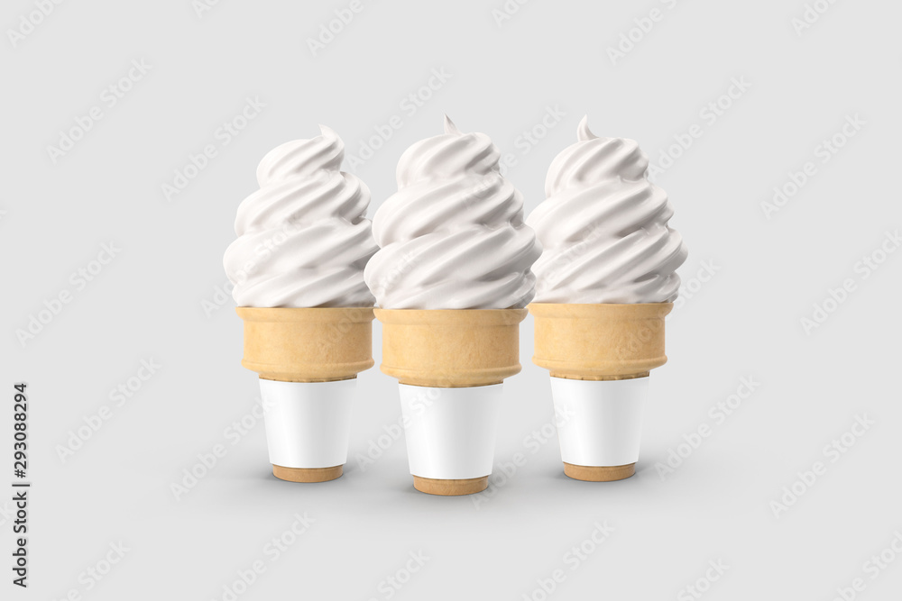 3d illustrator ice cream cone mockup set. Empty gelato packing mockup, side view. Clear conic with tasty icecream template. 3d illustrator ice cream cone mockup set. Empty gelato packing mockup, side view. Clear conic with tasty icecream template.