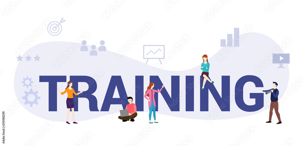 business training and online tconcept with big word or text and team people with modern flat style - vector business training and online tconcept with big word or text and team people with modern flat style - vector