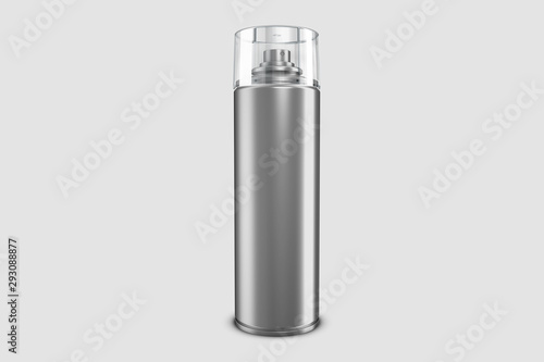 3d illustration blank aluminum spray can. Template metalllic hairspray, deodorant bottle