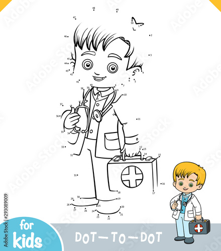 Numbers game, education dot to dot game, little boy doctor