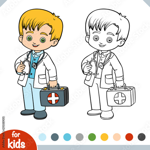 Coloring book, little boy doctor