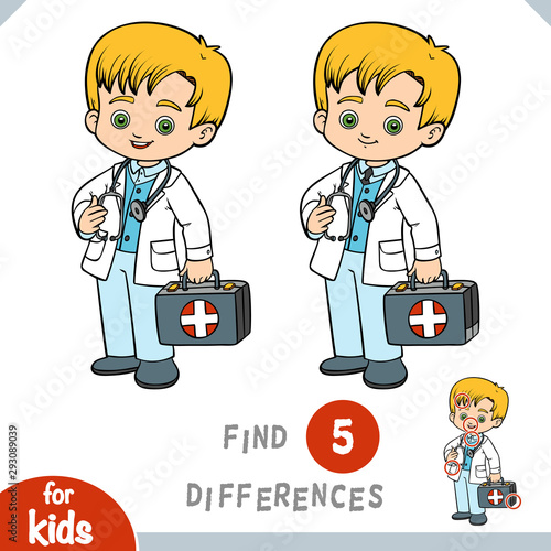 Find differences, education game for children, little boy doctor
