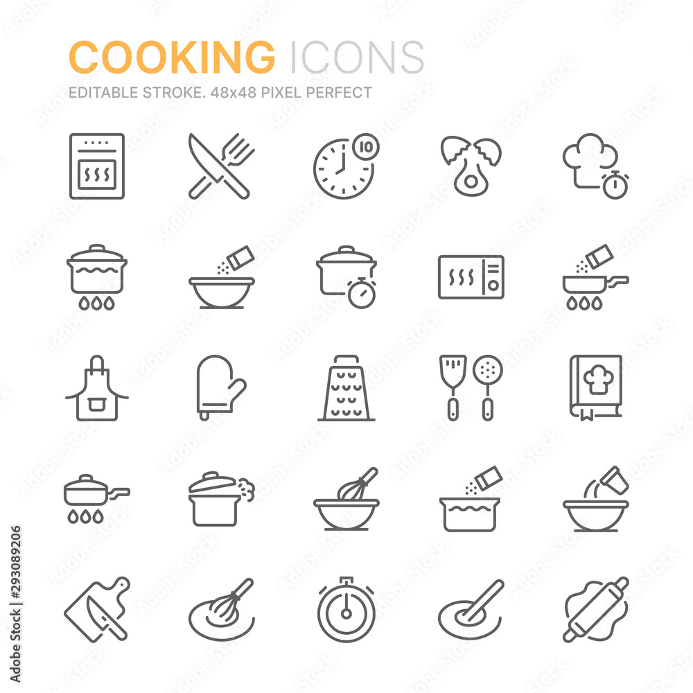 Fototapeta Collection of cooking related line icons. 48x48 Pixel Perfect. Editable stroke