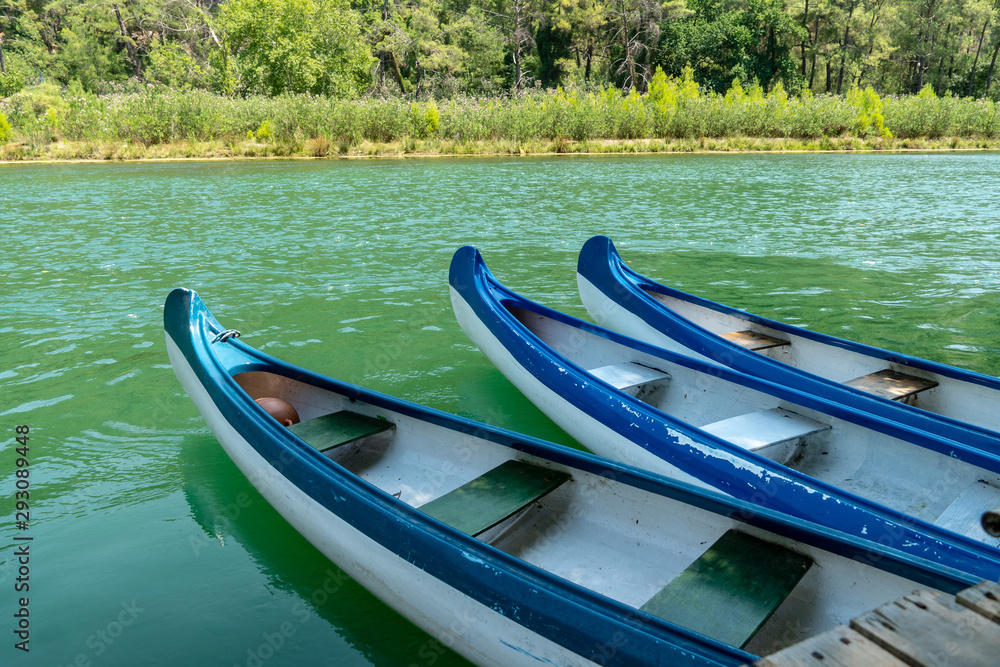 Blue and White Canoe in Lake