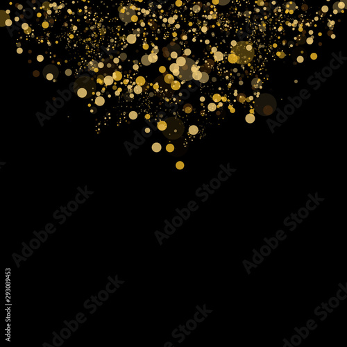 Bokeh effect isolated on black background. Dark Abstract Gold bokeh sparkle on black background.