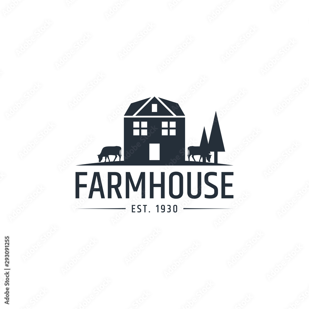 Farm House concept with farm landscape logotype. Logo design inspiration