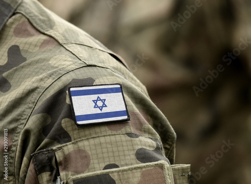 Flag of Israel on military uniform. (collage). photo