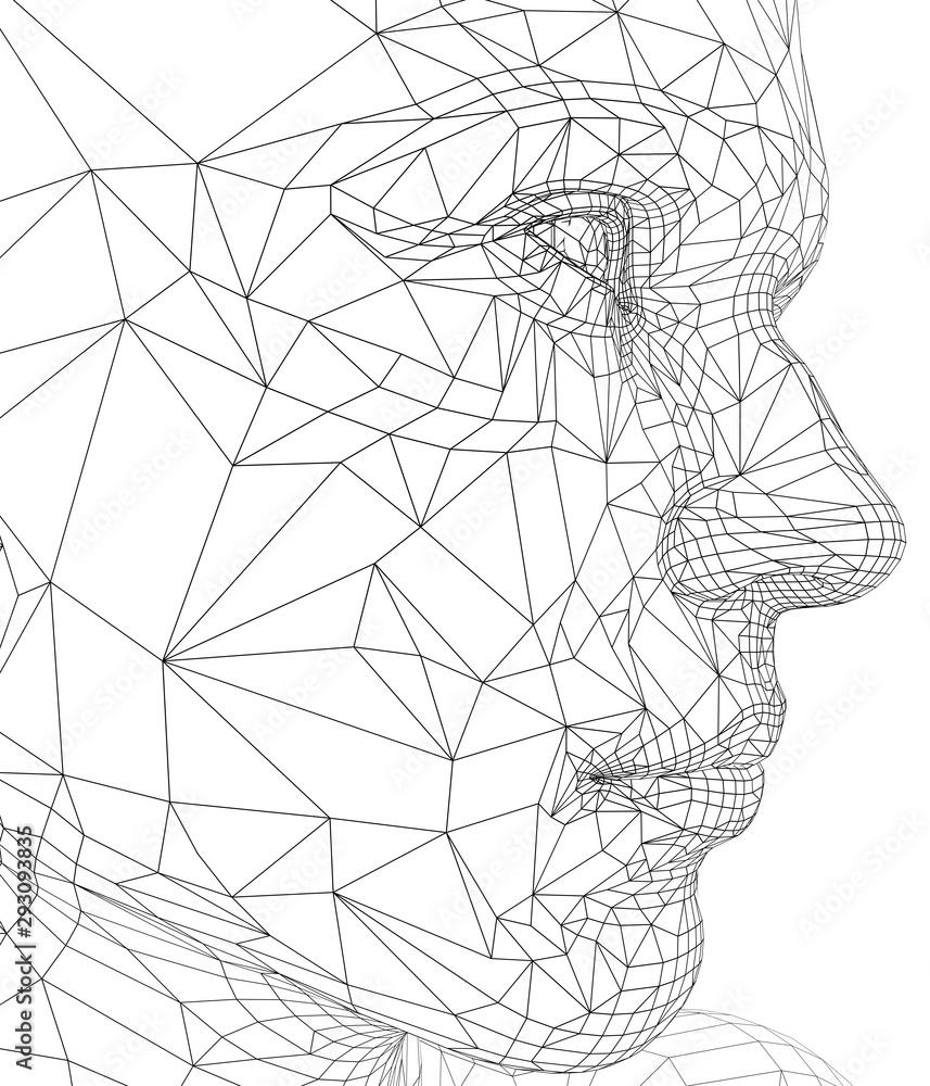 Art brilliant wire mesh face man on white. Concept for science, technology, sport, fashion and healthy lifestyle. 3d render Art brilliant wire mesh face man on white. Concept for science, technology, sport, fashion and healthy lifestyle. 3d render