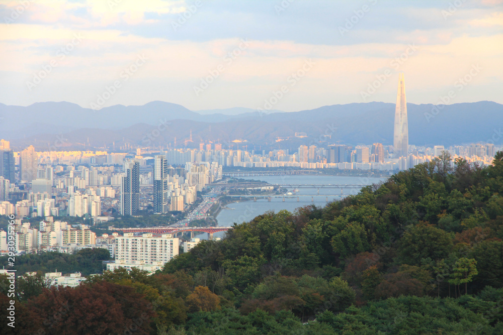 Skyline of Seoul and Han River, South Korea