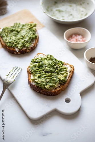 Healthy avocado toasts. Vegetarian breakfast concept