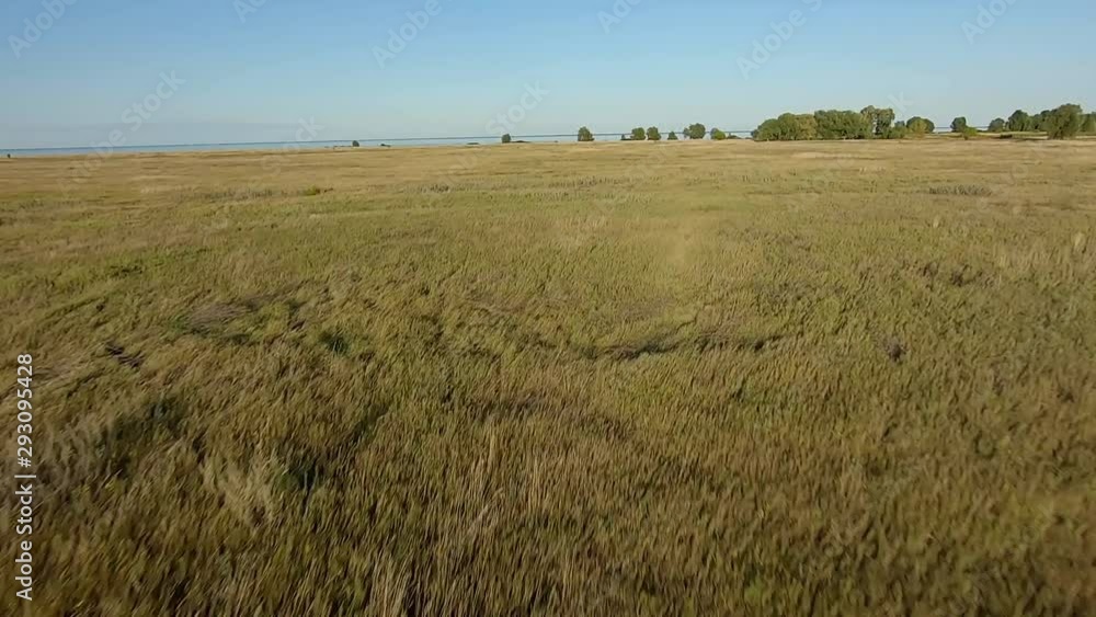 FPV Drone racing view. Fly over field FPV Drone racing view. Fly over field
