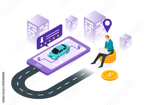 Car sharing service, online taxi, mobile city transportation concept. Illustration for landing page, infographic, banner and presentation