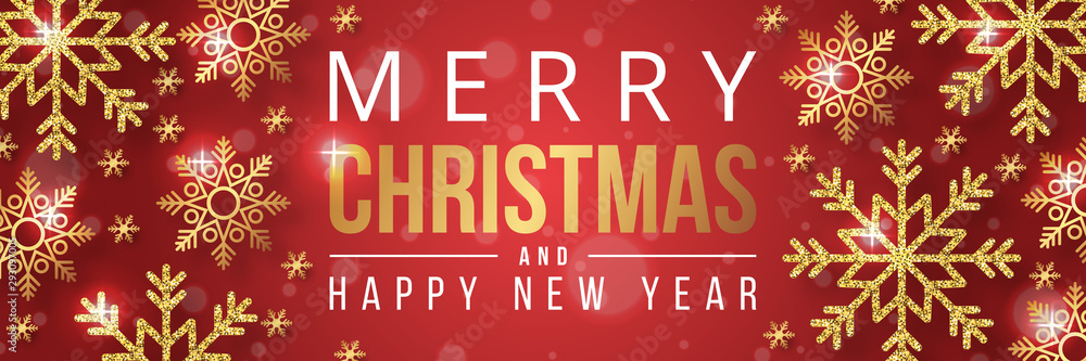Christmas banner with golden snowflake on red background. Vector illustration Christmas banner with golden snowflake on red background. Vector illustration