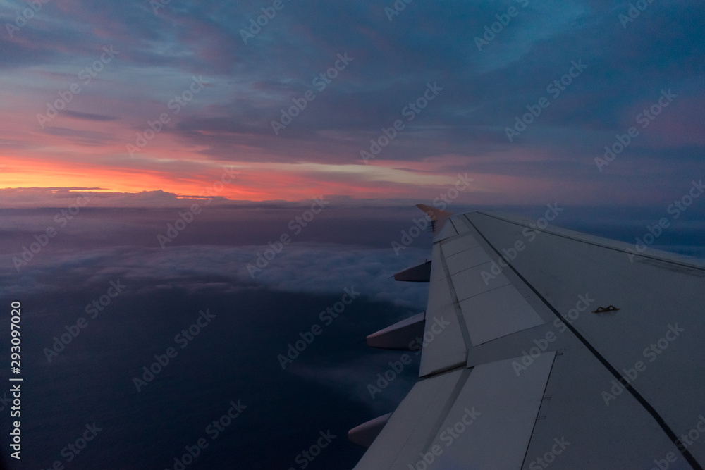 Dawn seen from a plane in the Azores Islands