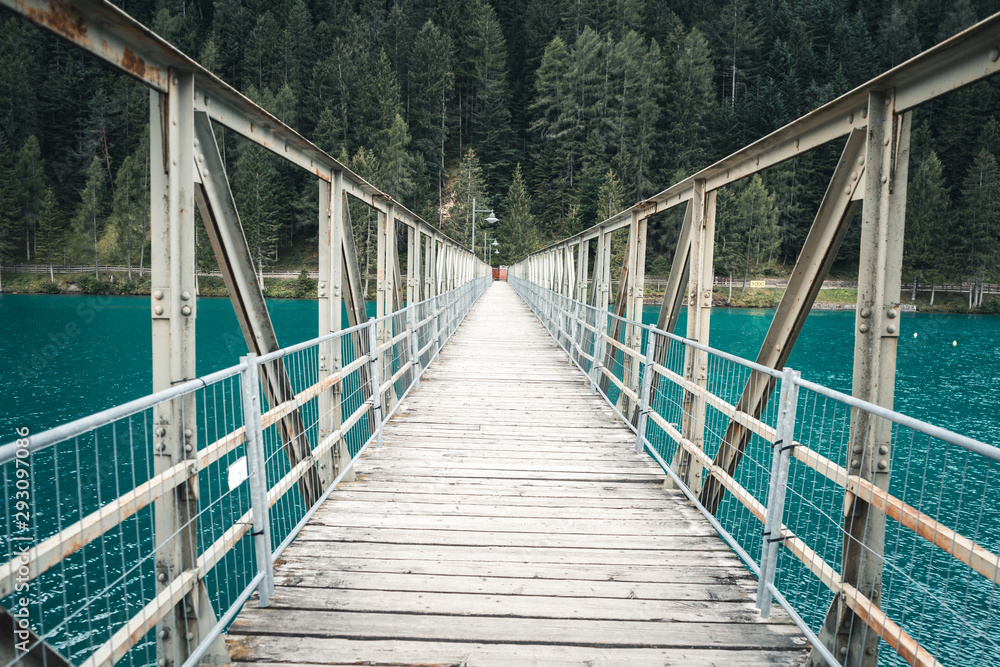 The Bridge of the the lago di santa caterina (Auronzosee) in the dolomites, Italy