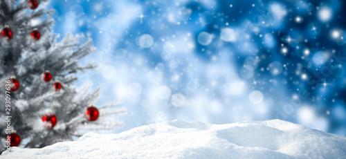 Blurred background of christmas with snow and free space for your decoration. 