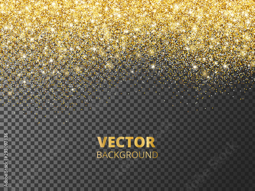 Sparkling glitter border, frame. Falling golden dust isolated on transparent background. Vector decoration. photo