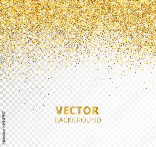 Sparkling glitter border, frame. Falling golden dust isolated on transparent background. Vector decoration.