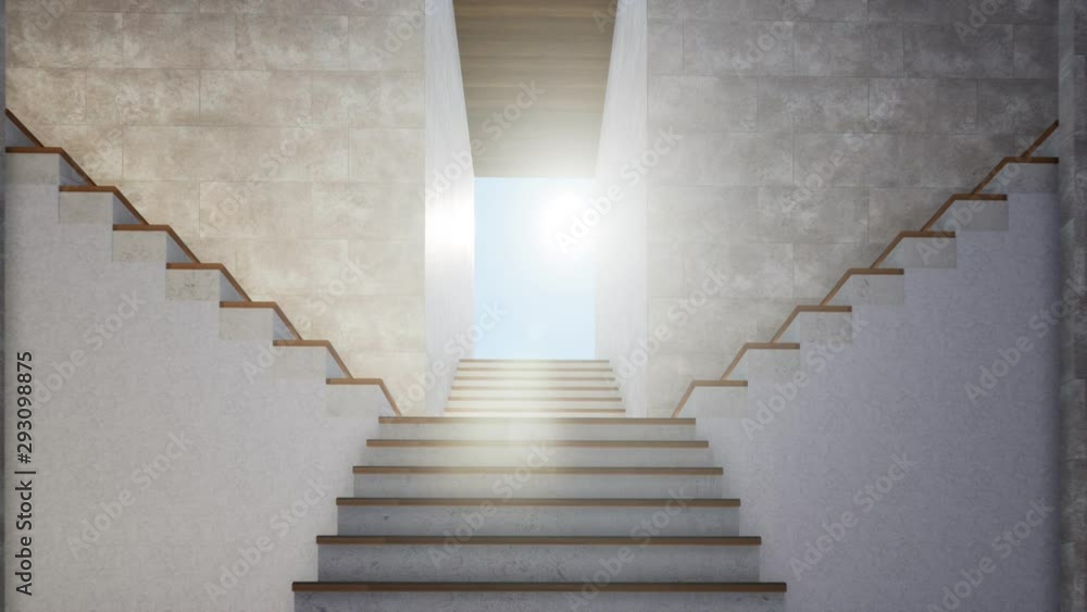 staircase to bright sky and outside, zoom in shot, video 3D animation ultra HD 4K 3840x2160 staircase to bright sky and outside, zoom in shot, video 3D animation ultra HD 4K 3840x2160