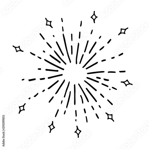 doodle hand drawn sunburst, starburst. fire work. vector illustration