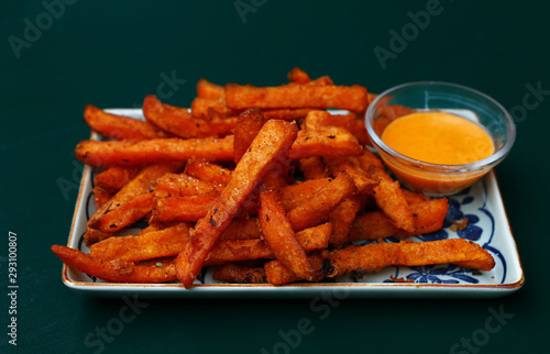 Portion of deep fried sweet potato chips