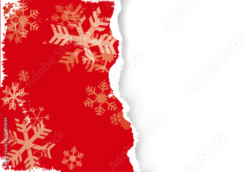 Red grunge torn paper christmas background with snowflakes. llustration of torn paper template. Place for your text or image. Vector available. photo