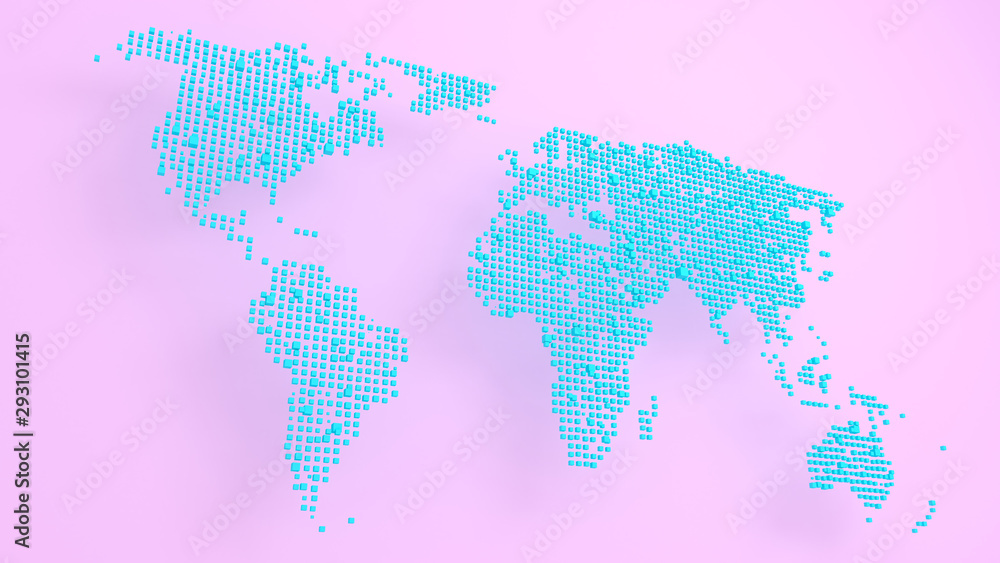 Fototapeta premium 0302_blue map block pixel on pink background 3D Render
