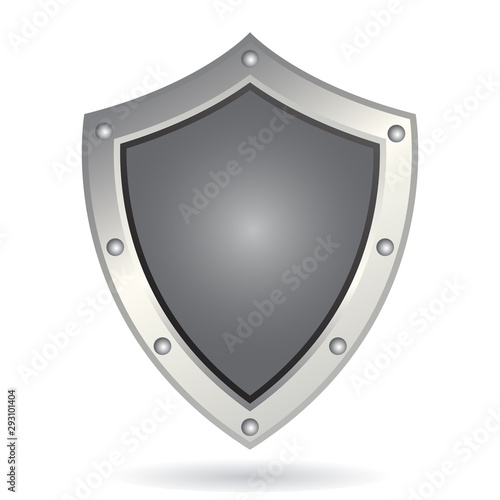 Metal shield with shadow on a white background.