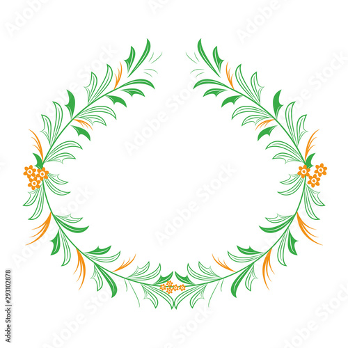 green delicate wreath for background with orange elements