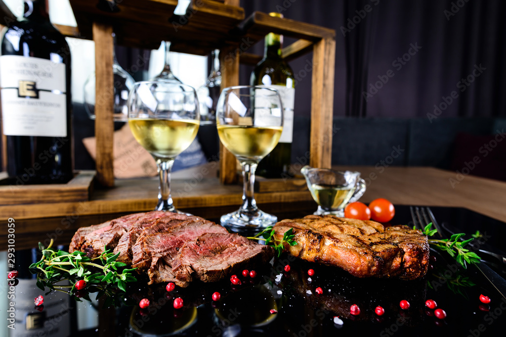 white wine ribeye steak, romantic dinner for two