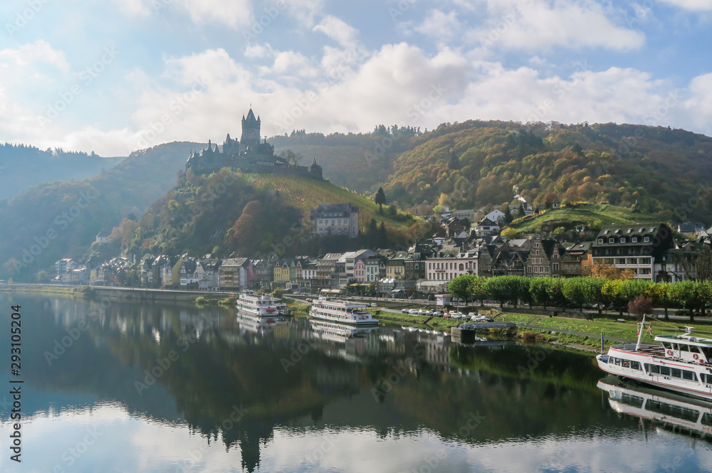 Cochem in autumn with Moselle river, Cochem, Germany