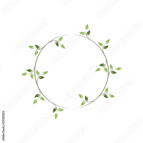 Vintage floral round frames. Green decorative ivy wreath. Vector illustration