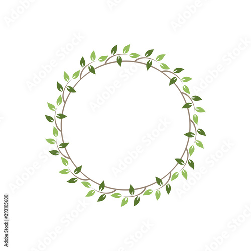 Vintage floral round frames. Green decorative ivy wreath. Vector illustration