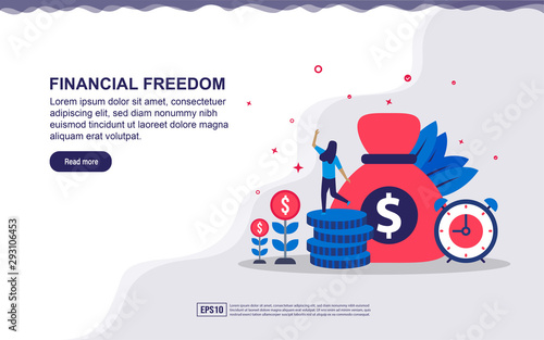 Vector illustration of financial freedom & business success concept with tiny people. Illustration for landing page, social media content, advertising. easy to edit and customize.