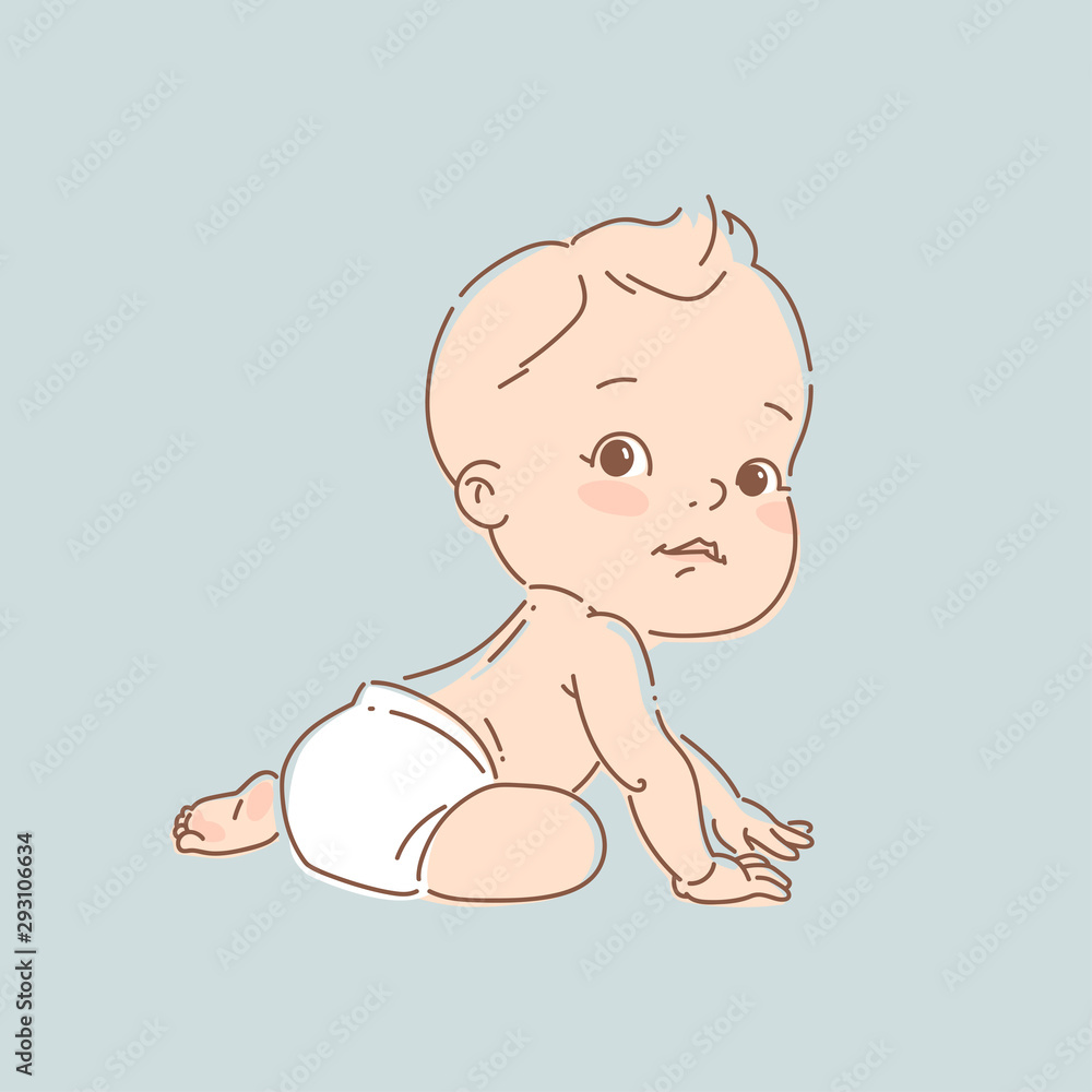 Cute little baby boy in diaper, siting. Cute little baby boy in diaper, siting.